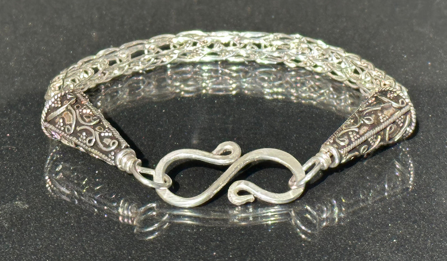 Viking knit single weave fine silver bracelet