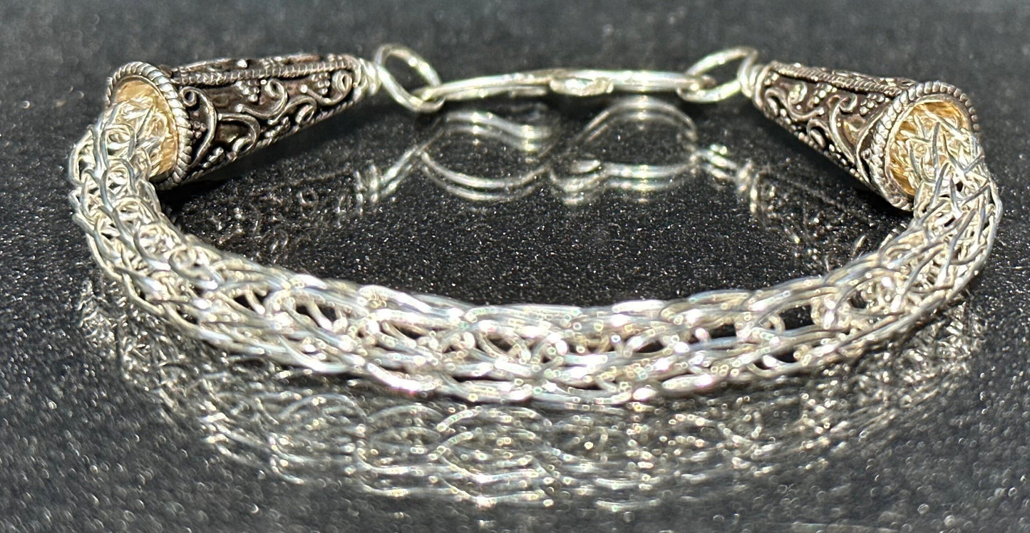 Viking knit single weave fine silver bracelet