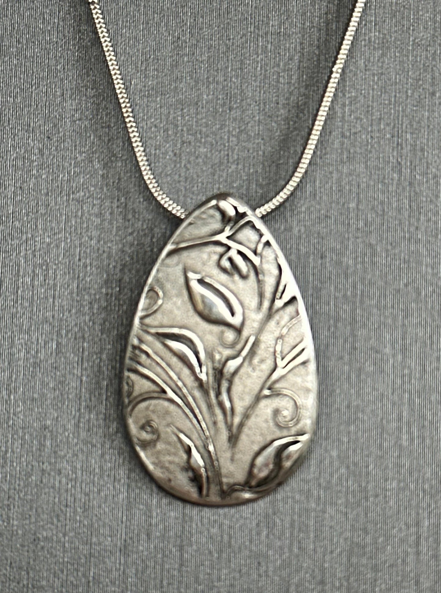 Fine silver one-of-a-kind pendant with sterling silver figaro chain. OOAK.