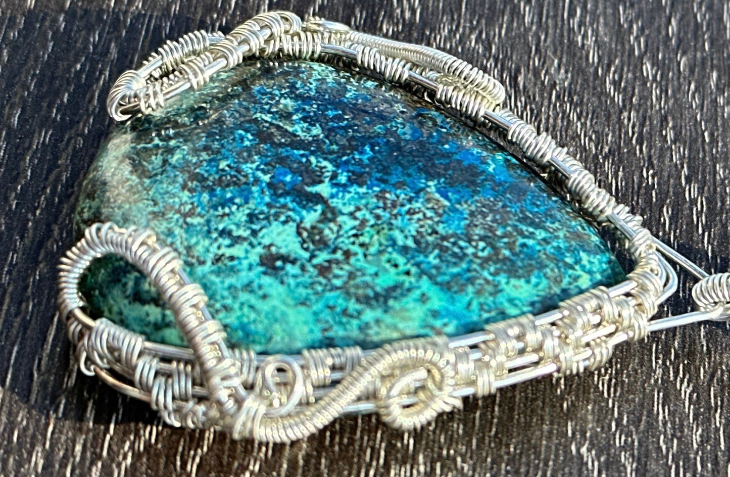 Sterling silver wire wrapped chrysocolla pendant necklace