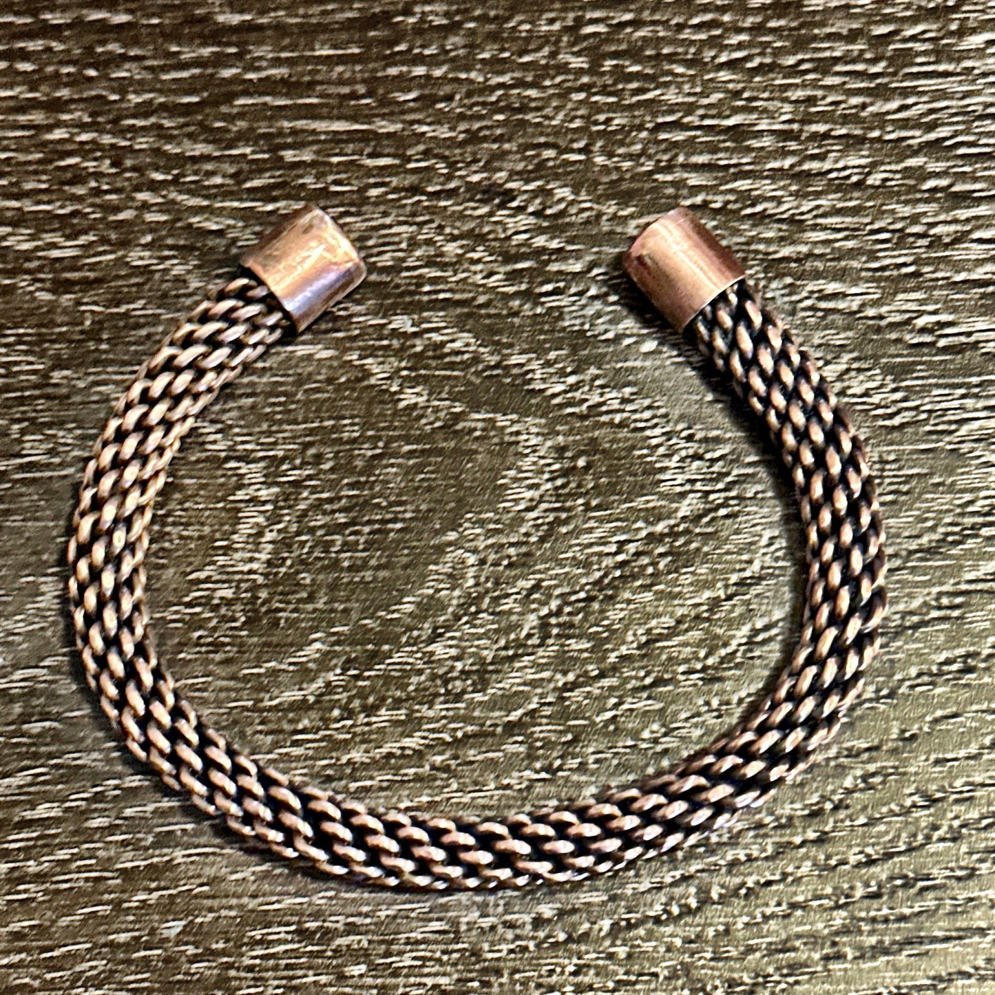 Viking style handwoven copper bracelet armband cuff.