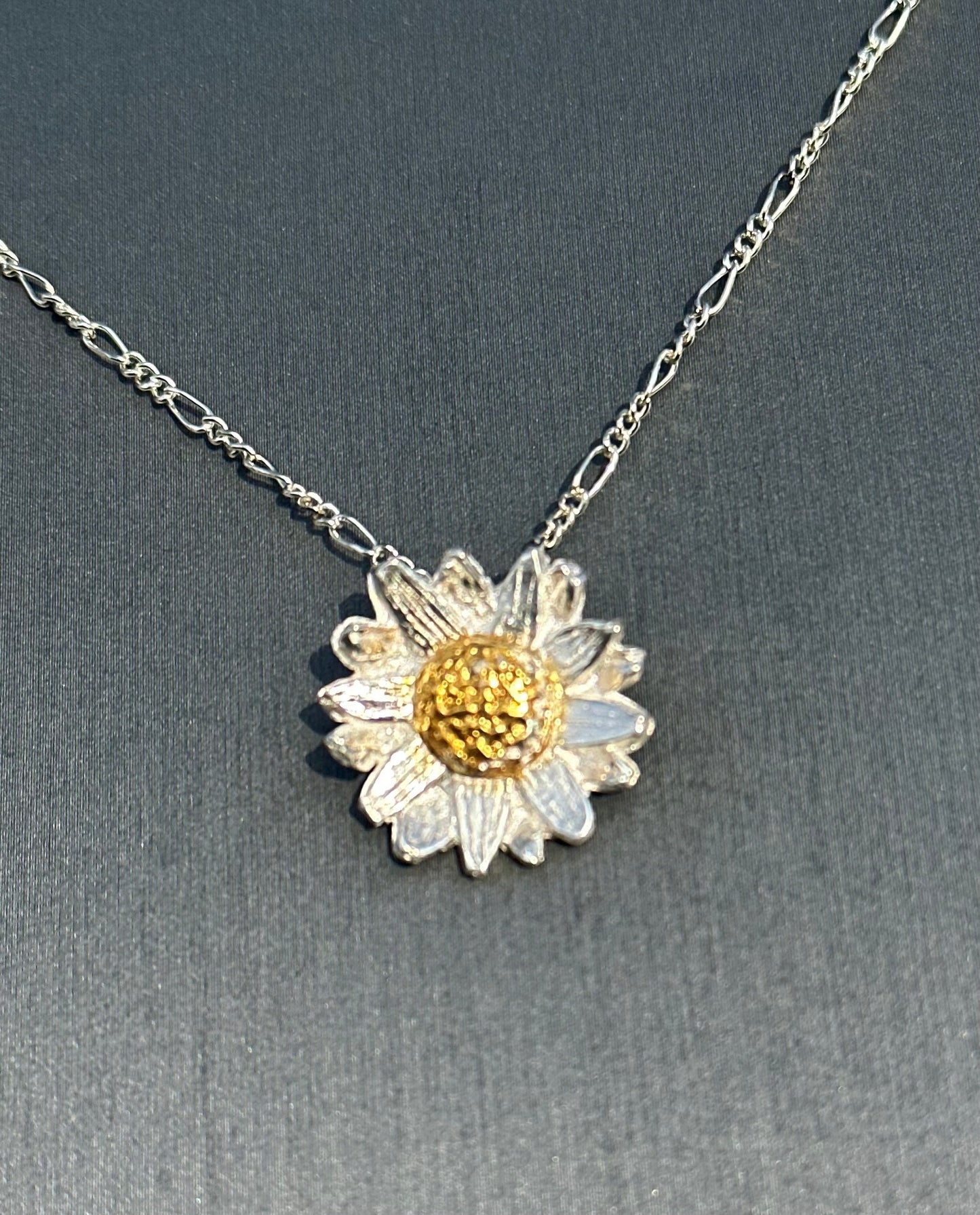 Handmade fine silver and 22k gold keum boo sunflower pendant