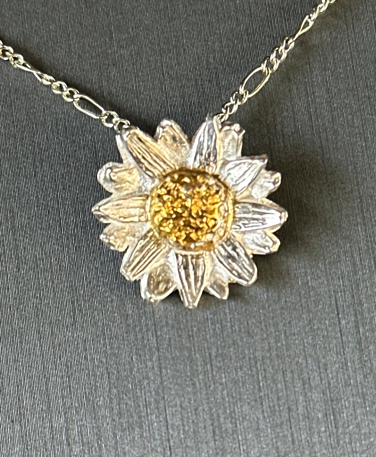 Handmade fine silver and 22k gold keum boo sunflower pendant