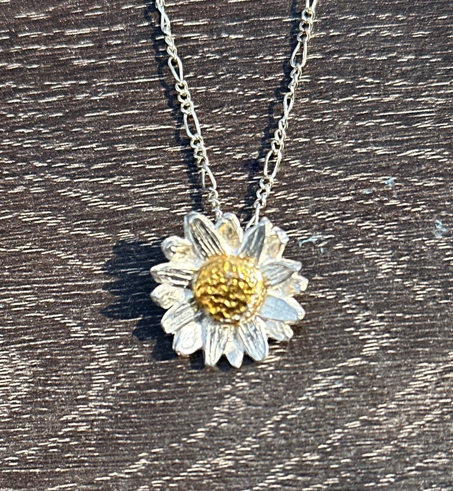 Handmade fine silver and 22k gold keum boo sunflower pendant