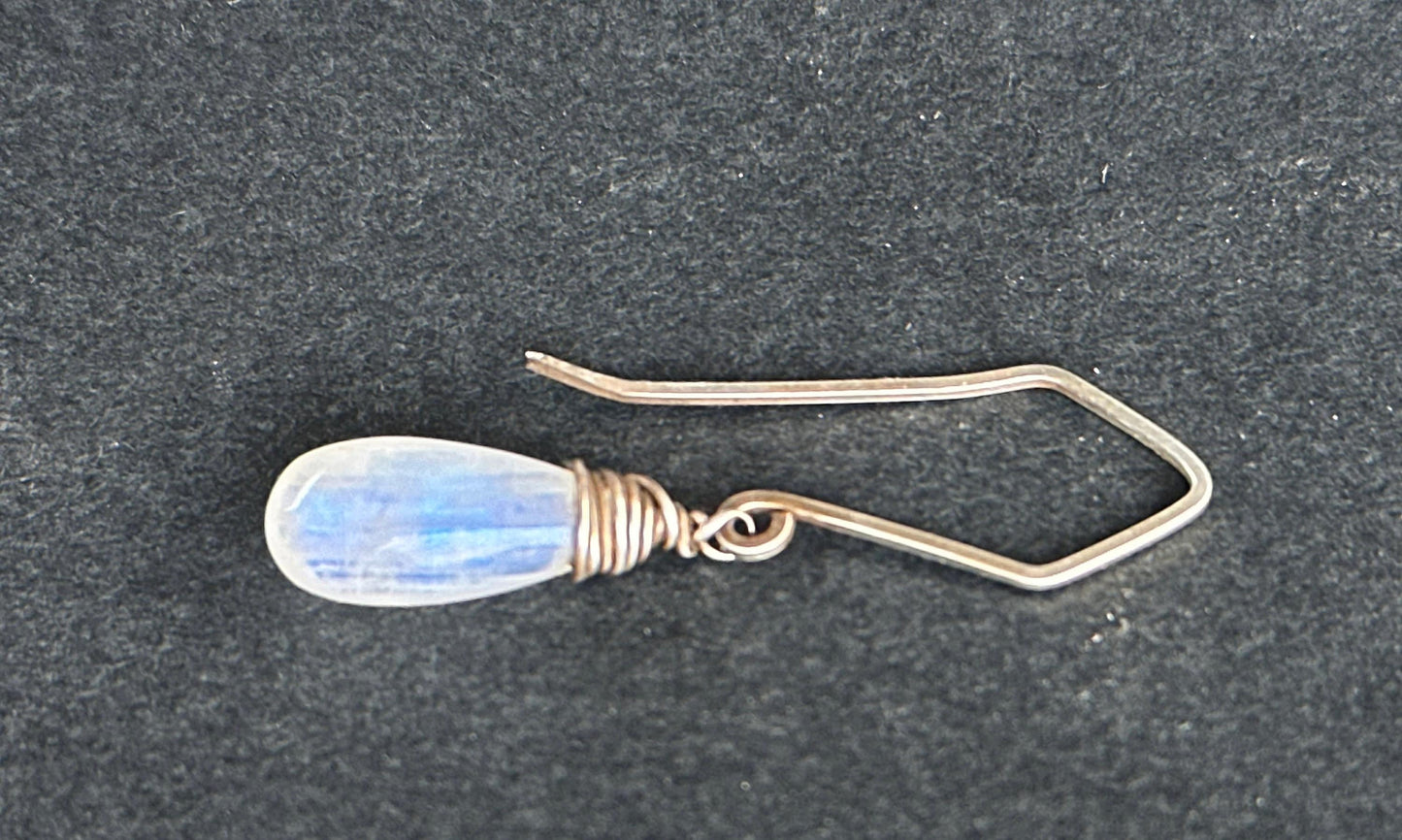 Rainbow moonstone briolette earrings with hand forged sterling silver french hooks.