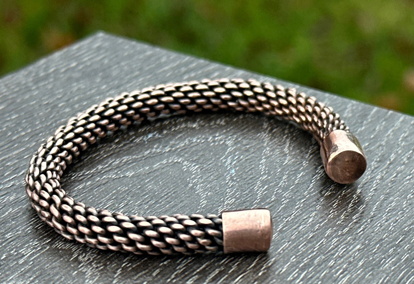 Viking style handwoven copper bracelet armband cuff.