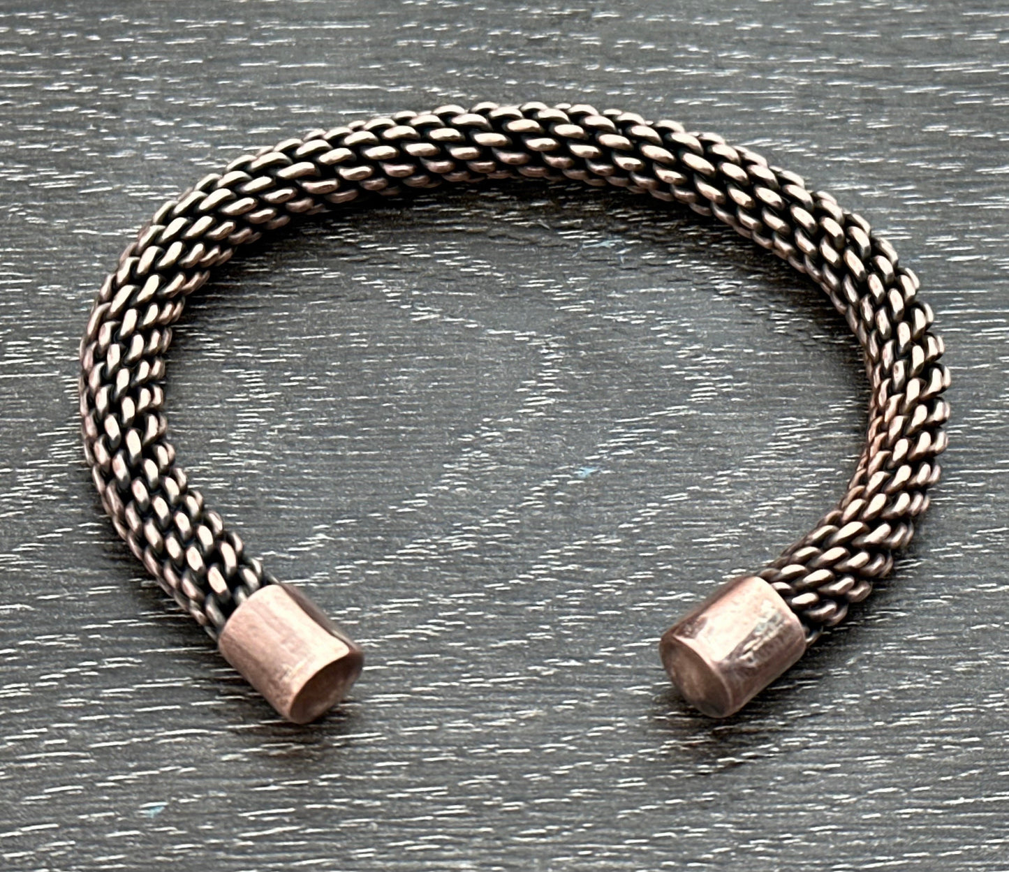 Viking style handwoven copper bracelet armband cuff.