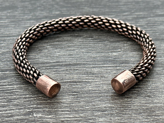 Viking style handwoven copper bracelet armband cuff.