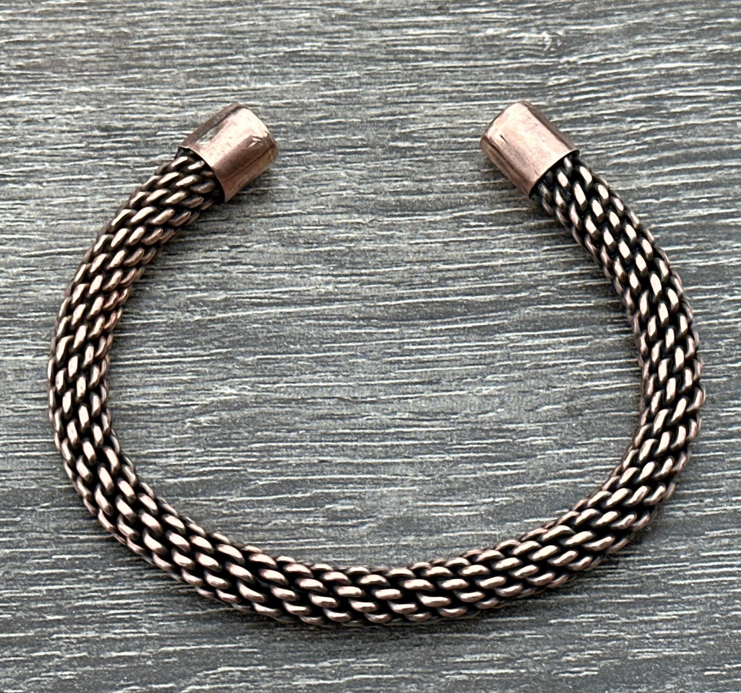 Viking style handwoven copper bracelet armband cuff.